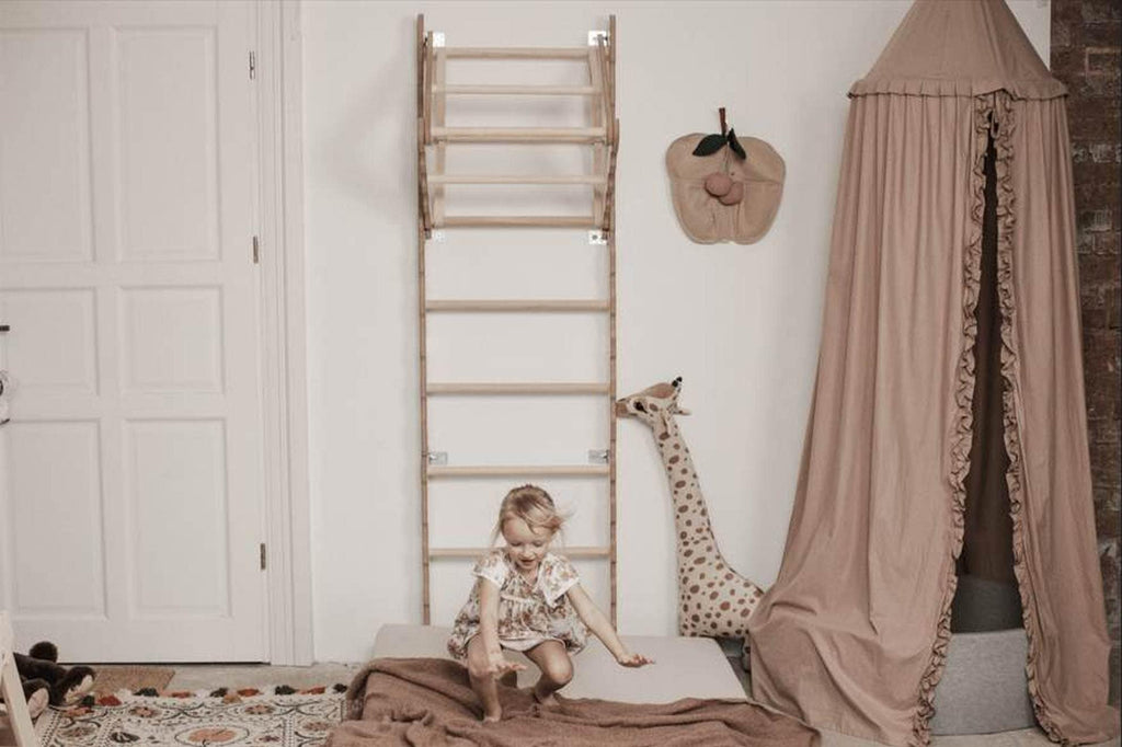 MAMOI® Espalier en bois, Mur escalade suedois pour enfant, Échelle suedoise pour bebe, Jeux descalade et gym avec accessoires, Barre et anneaux gymnastique